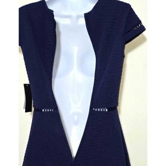 City Studio Dress 1 Blue Cut Out Trim Textured Knit Classic Short Sleeve Womens - Picture 6 of 16